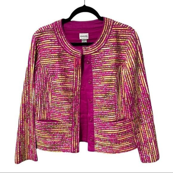 Chico's‎ Annabelle Pink Striped Blazer Sugarberry Dream Size 0 (4) - Picture 1 of 13